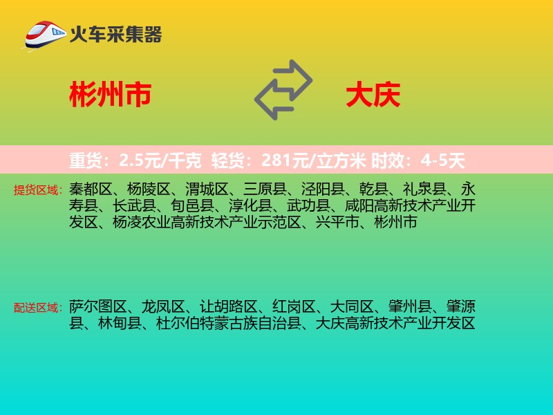 彬州市到大庆物流专线