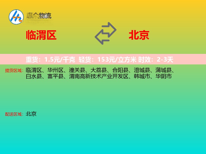 临渭区到北京物流专线