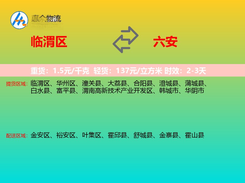 临渭区到六安物流专线