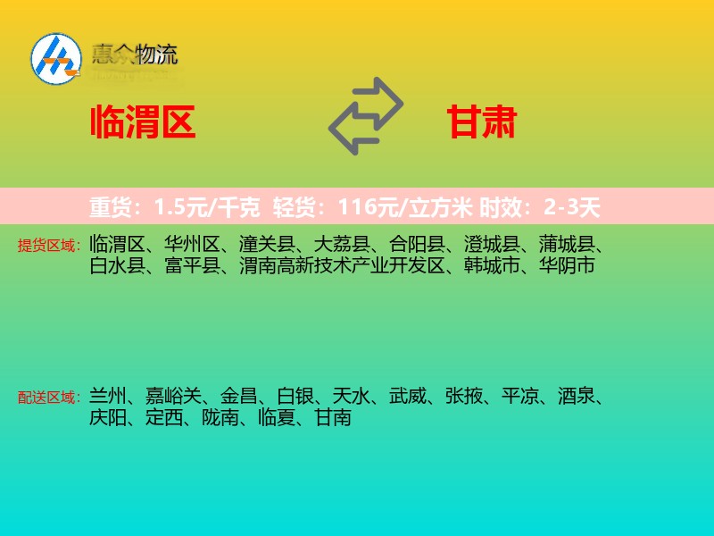 临渭区到甘肃物流专线