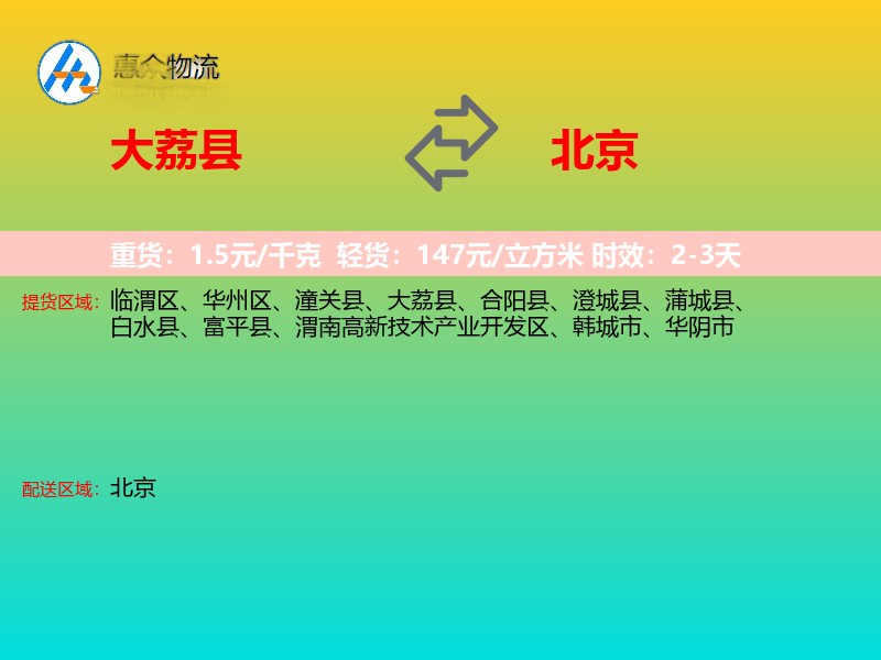 大荔县到北京物流专线