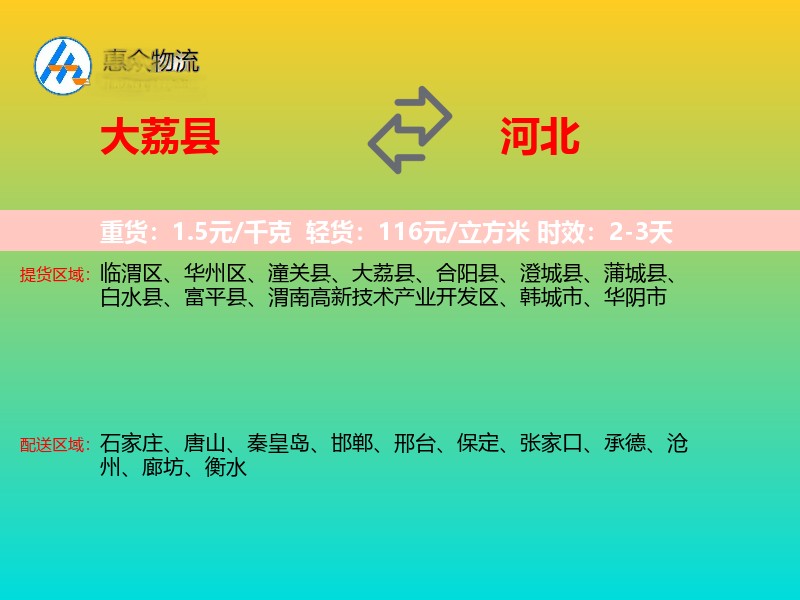 大荔县到河北长途搬家