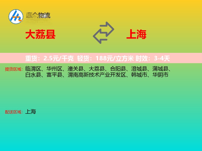大荔县到上海物流专线