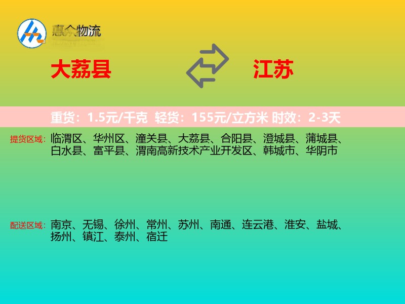 大荔县到江苏物流专线