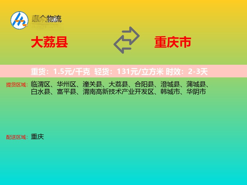 大荔县到重庆市物流专线