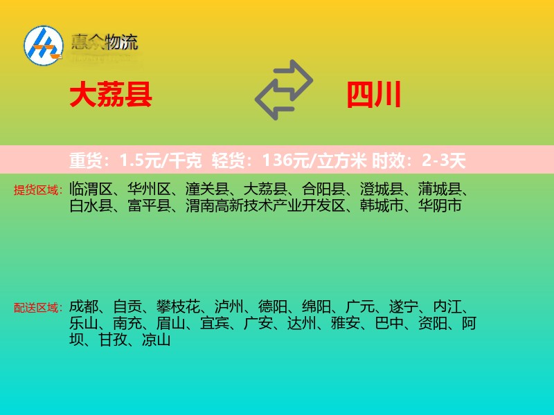 大荔县到四川长途搬家