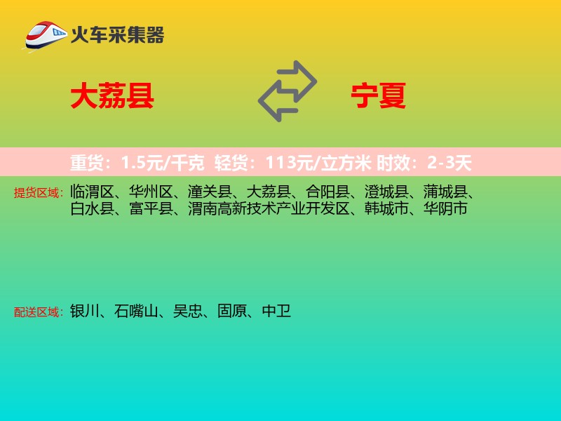 大荔县到宁夏物流专线