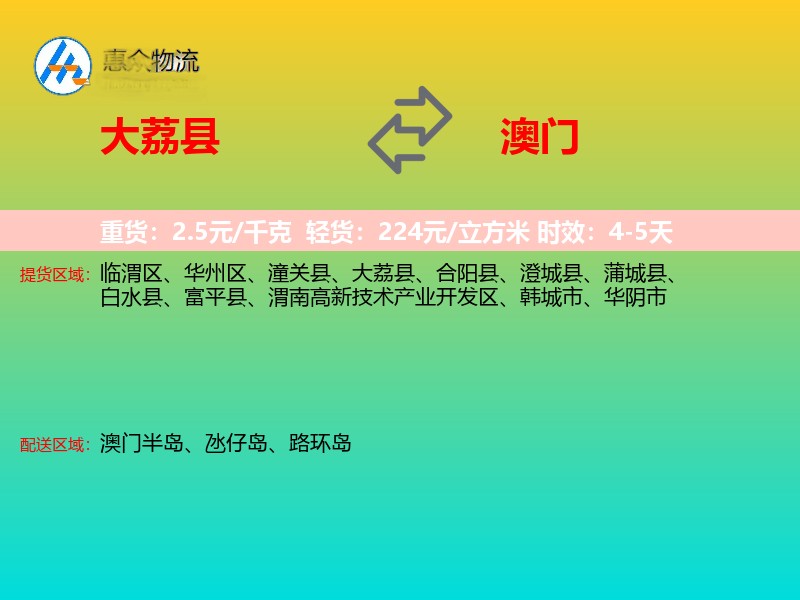 大荔县到澳门轿车托运
