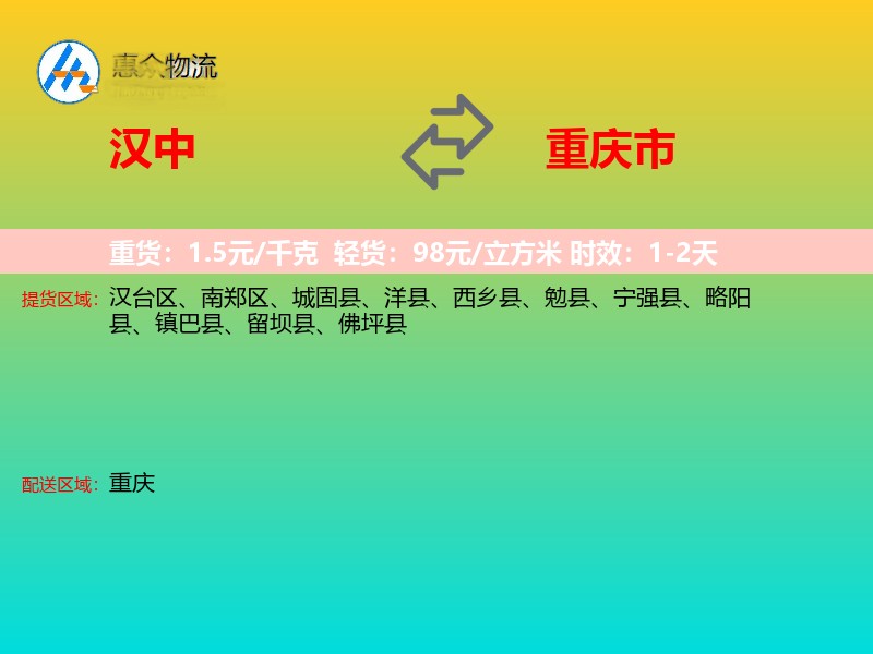汉中到重庆市物流专线