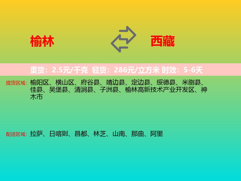 榆林到西藏长途搬家