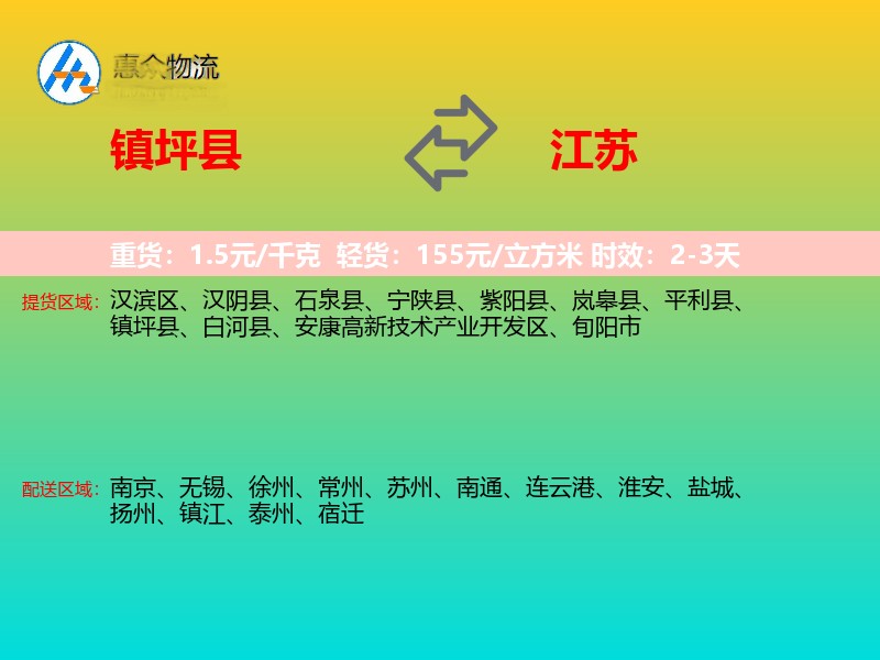镇坪县到江苏物流专线