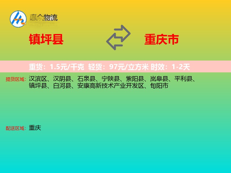 镇坪县到重庆市物流专线