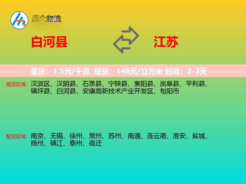 白河县到江苏物流专线