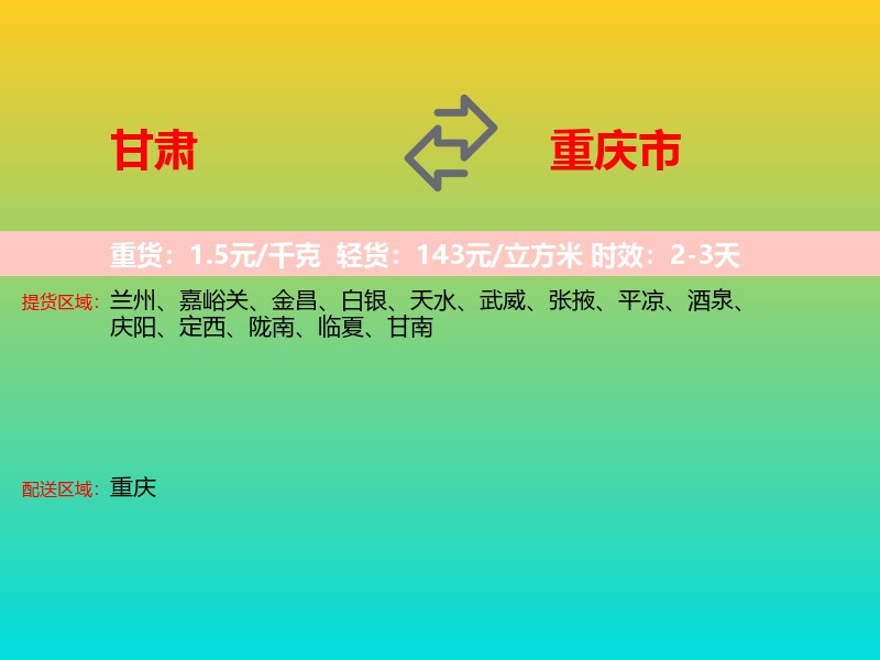 甘肃到重庆市长途搬家