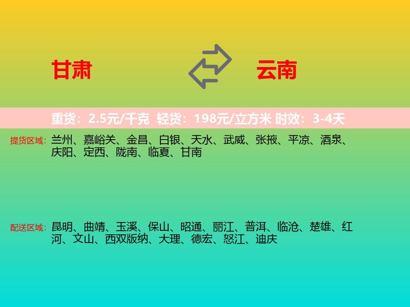 甘肃到云南长途搬家