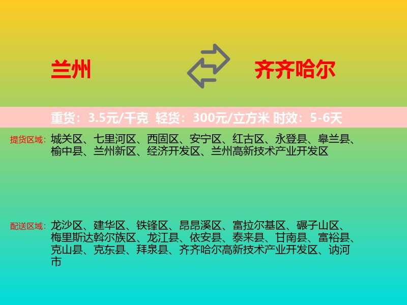 兰州到齐齐哈尔物流专线价格时效