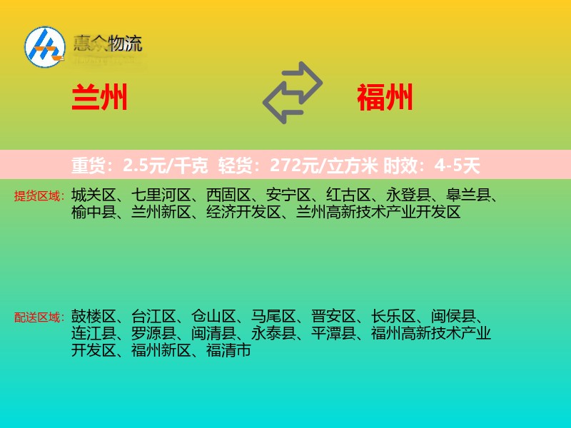 兰州到福州物流专线价格时效