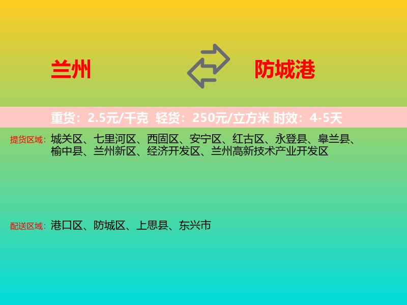 兰州到防城港物流专线价格时效