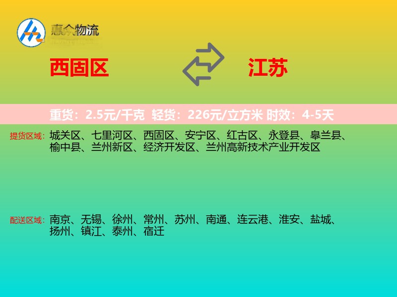 西固区到江苏物流专线