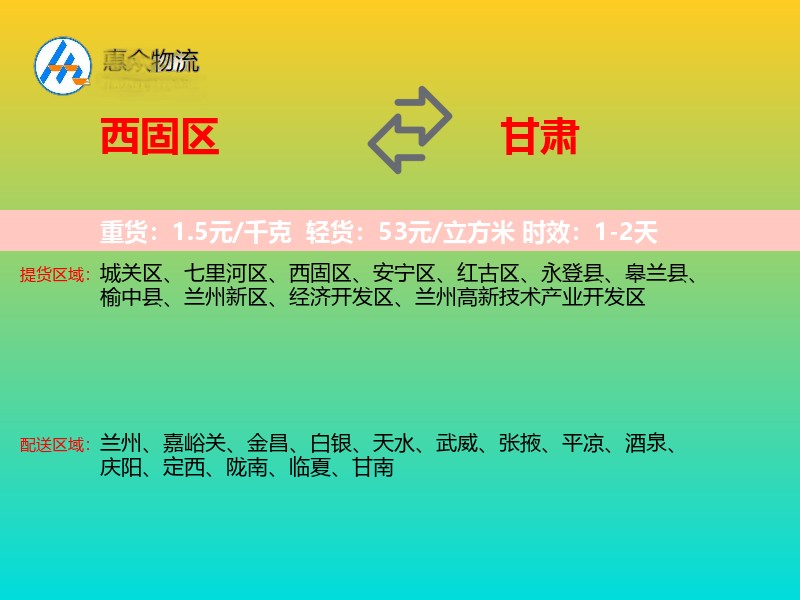 西固区到甘肃物流专线