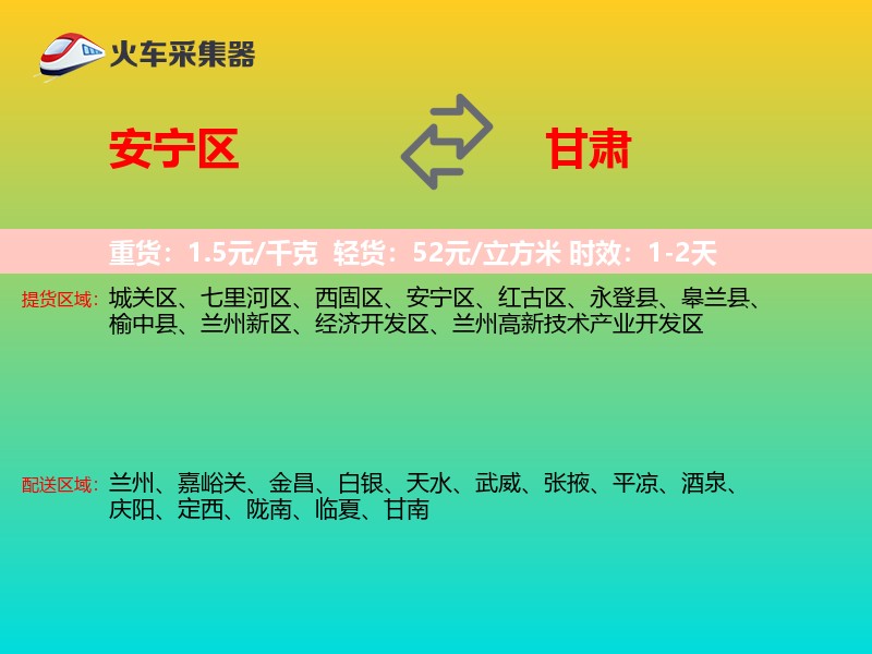 安宁区到甘肃轿车托运