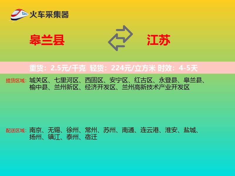 皋兰县到江苏长途搬家
