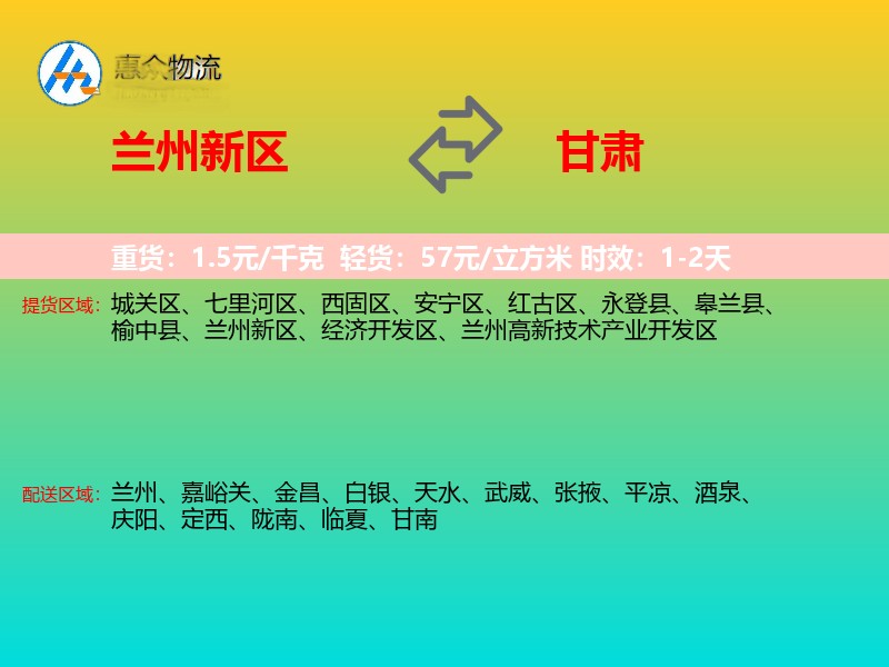 兰州新区到甘肃物流专线