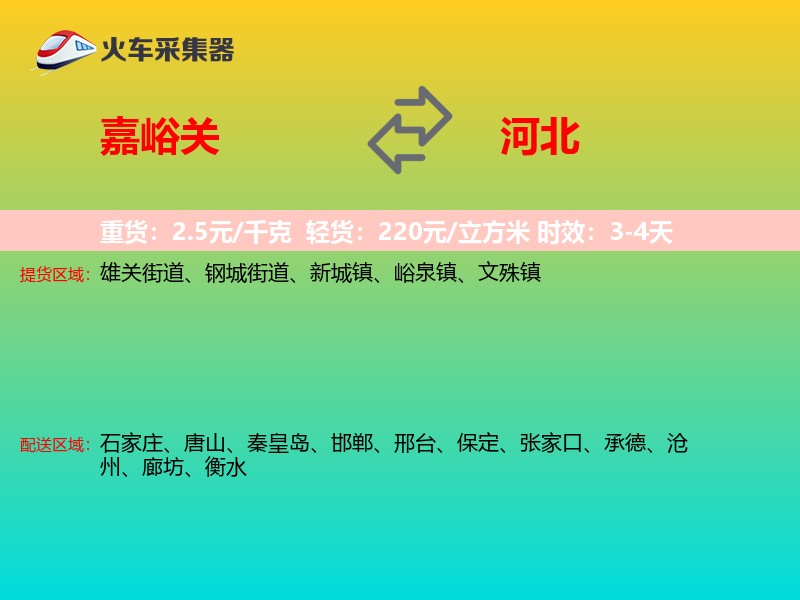 嘉峪关到河北物流专线