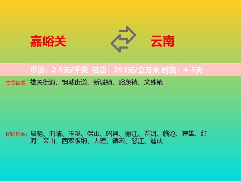 嘉峪关到云南长途搬家