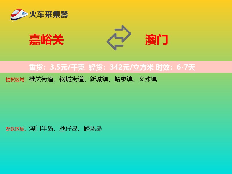 嘉峪关到澳门轿车托运