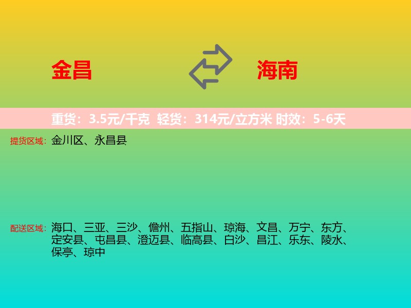 金昌到海南长途搬家
