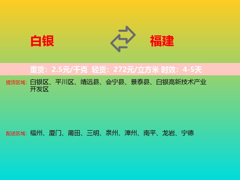 白银到福建长途搬家