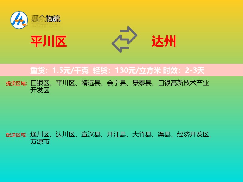 平川区到达州物流专线
