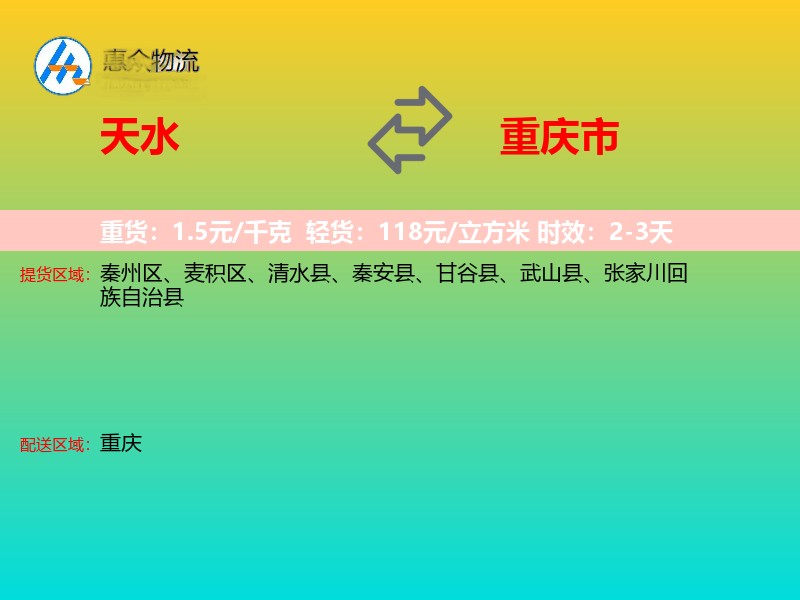 天水到重庆市物流专线