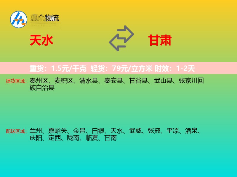 天水到甘肃物流专线
