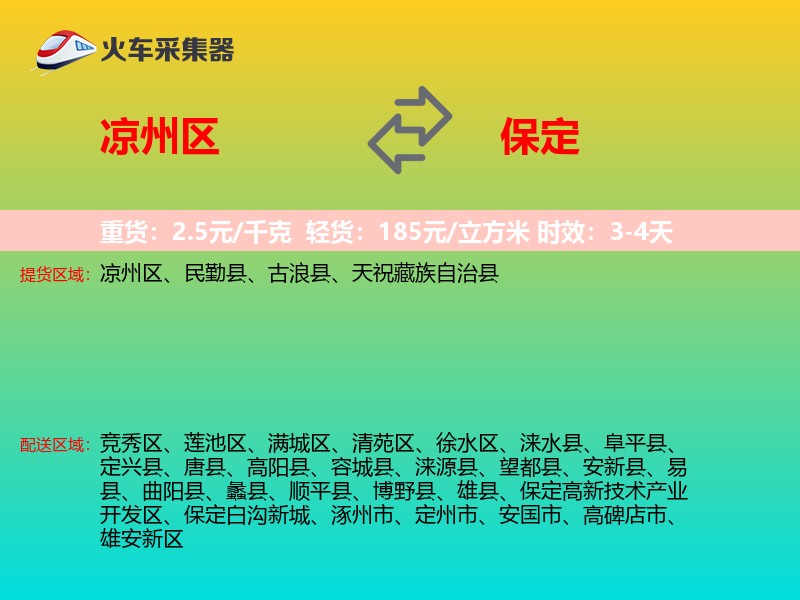 凉州区到保定物流专线