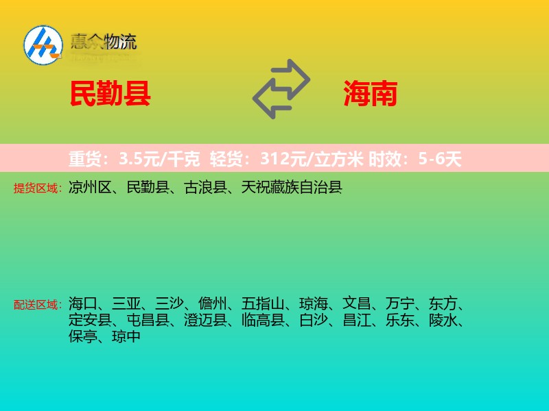 民勤县到海南长途搬家
