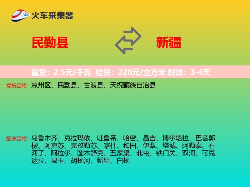 民勤县到新疆物流专线