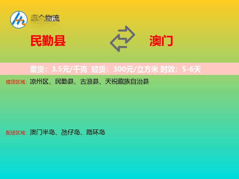 民勤县到澳门长途搬家