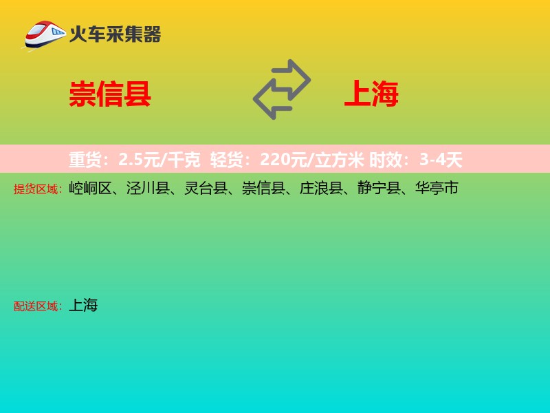 崇信县到上海物流专线