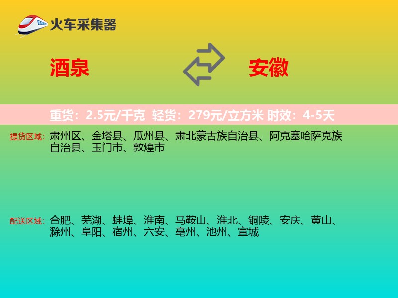 酒泉到安徽物流专线