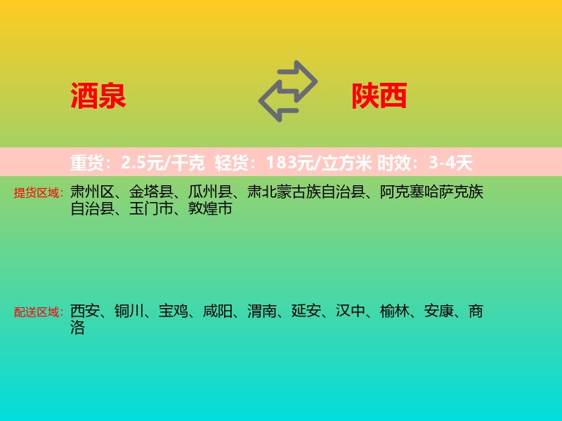 酒泉到陕西长途搬家