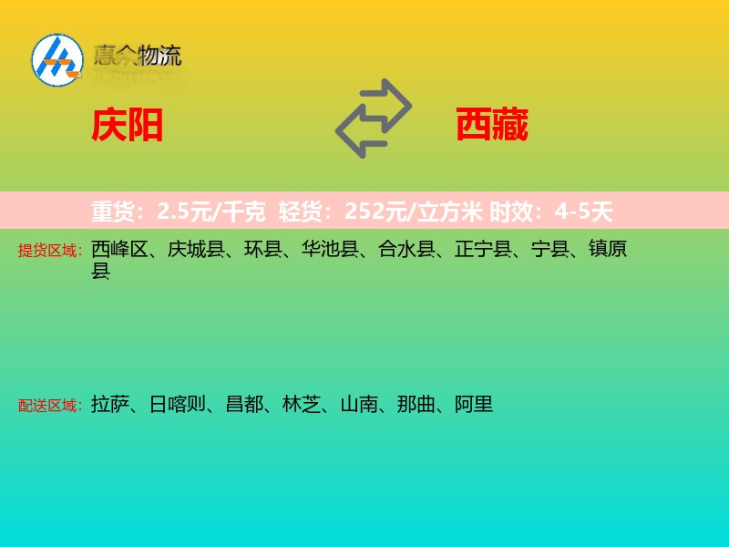 庆阳到西藏物流专线