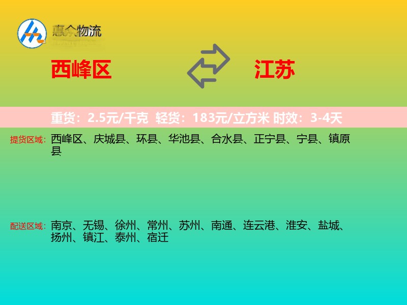 西峰区到江苏物流专线