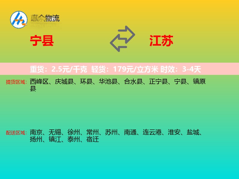 宁县到江苏物流专线