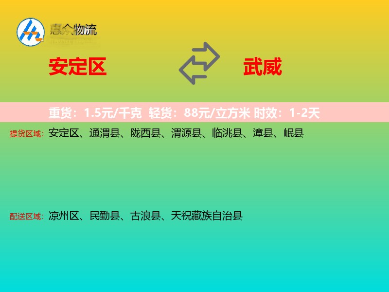 安定区到武威物流专线