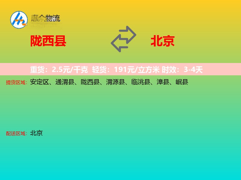 陇西县到北京物流专线