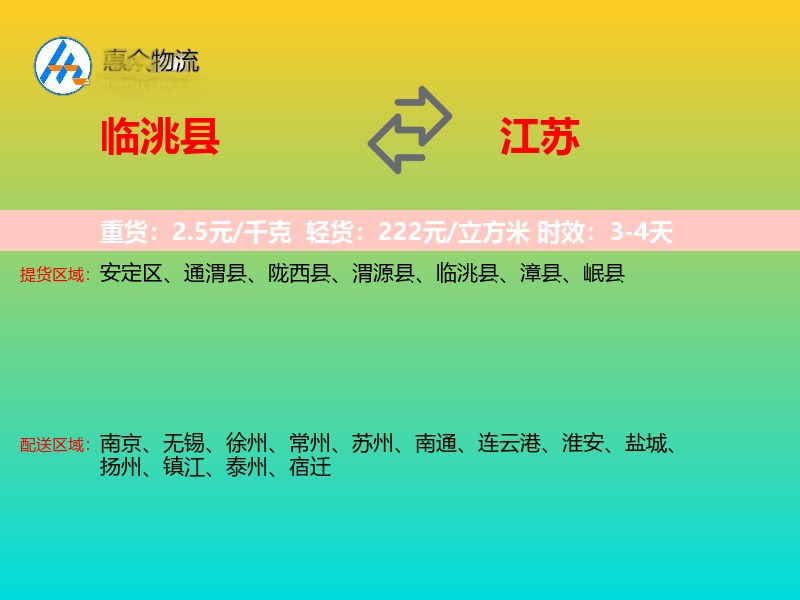 临洮县到江苏物流专线