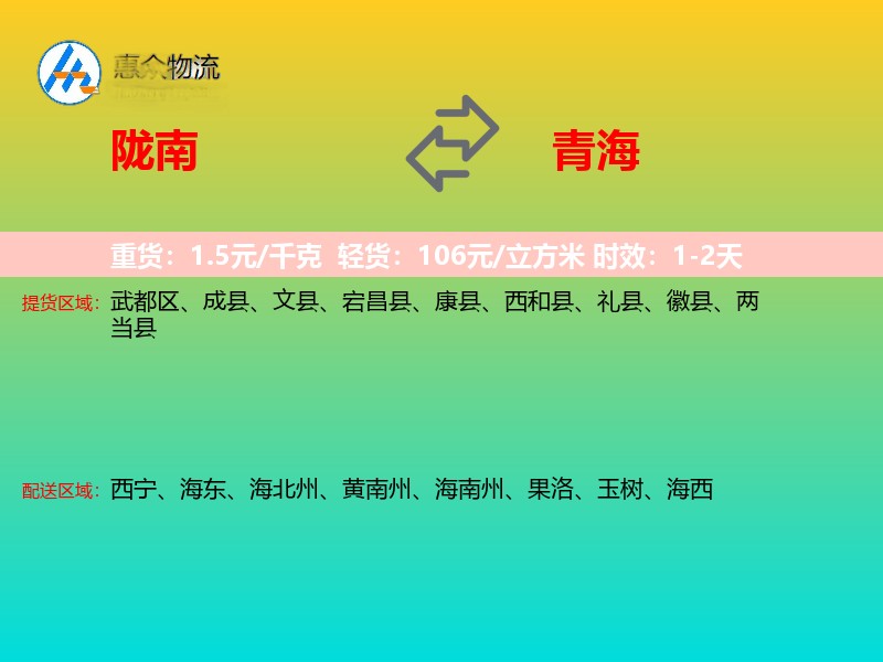 陇南到青海物流专线