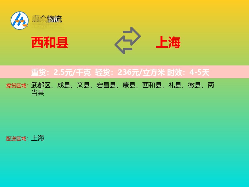 西和县到上海物流专线